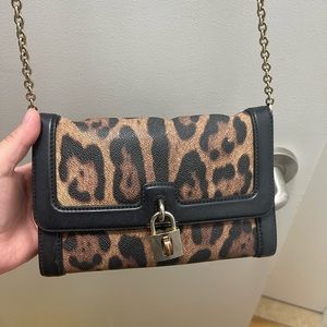 Dolce and Gabbana Leopard Long Chain Clutch Bag